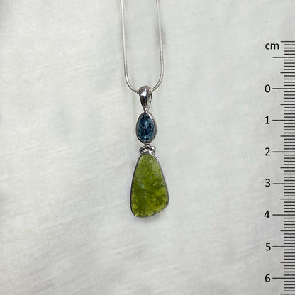 Combination Oval Faceted Ocean Kyanite & Freeform Faceted Vesuvianite Pendant