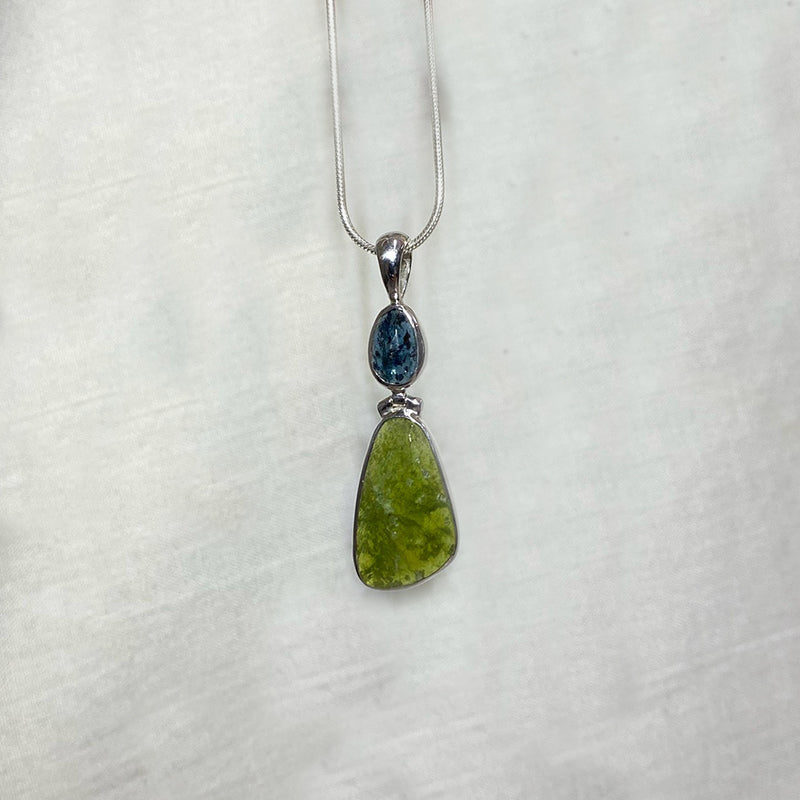 Combination Oval Faceted Ocean Kyanite & Freeform Faceted Vesuvianite Pendant