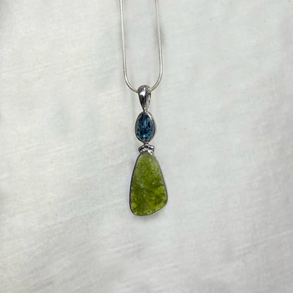 Combination Oval Faceted Ocean Kyanite & Freeform Faceted Vesuvianite Pendant