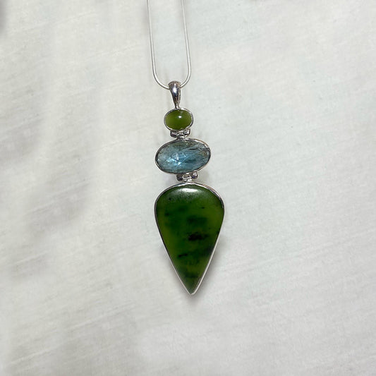Combination Oval Faceted Australian Kyanite & Canadian Jade Pendant