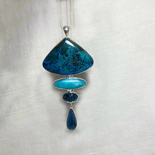 Combination Shattuckite, Amazonite & Faceted Ocean Kyanite Pendant