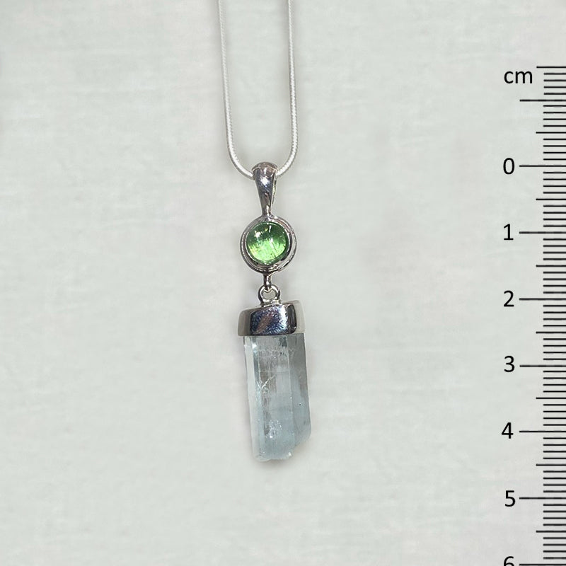 Combination Round Emerald Kyanite & Natural Aquamarine Pendant