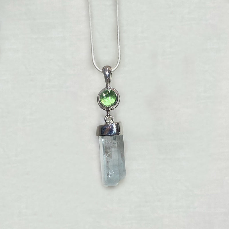 Combination Round Emerald Kyanite & Natural Aquamarine Pendant