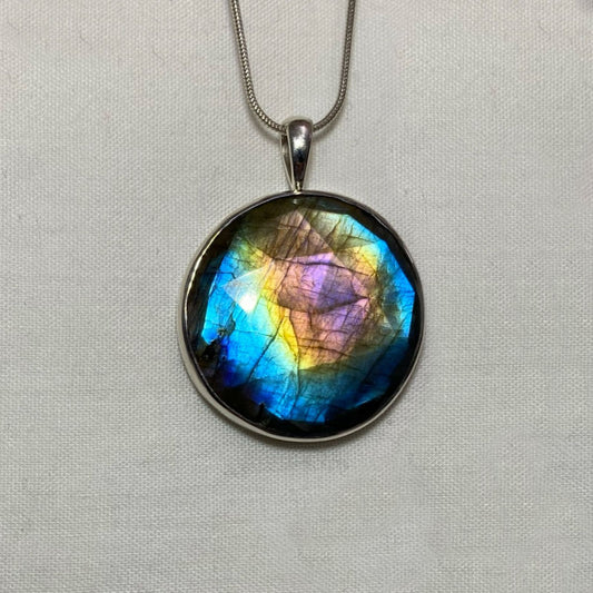 Faceted Round Labradorite Pendant