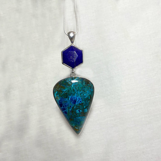 Combination Faceted Lapis Lazuli & Pear Shaped Shattuckite Pendant