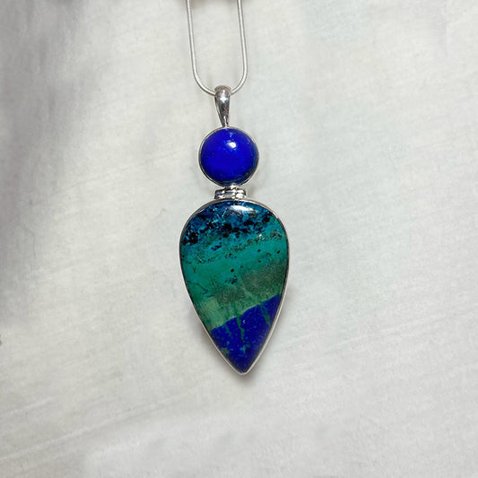 Combination Round Lapis Lazuli & Pear Shaped Bluebird Azurite Pendant