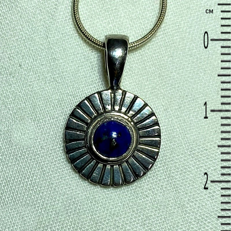 Round Lapis Lazuli Ornate Sterling Silver Pendant