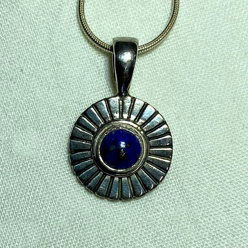 Round Lapis Lazuli Ornate Sterling Silver Pendant