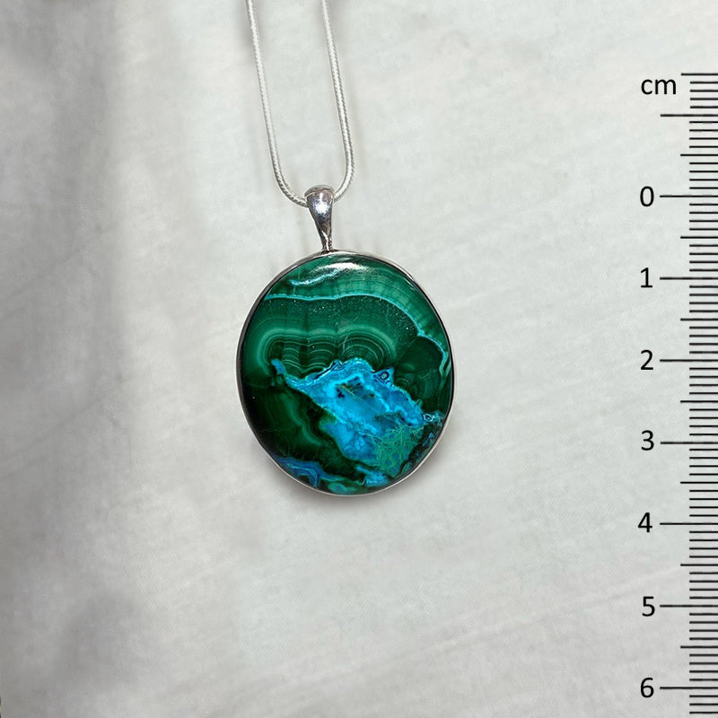 Oval Malachite in Chrysocolla Pendant