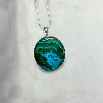 Oval Malachite in Chrysocolla Pendant