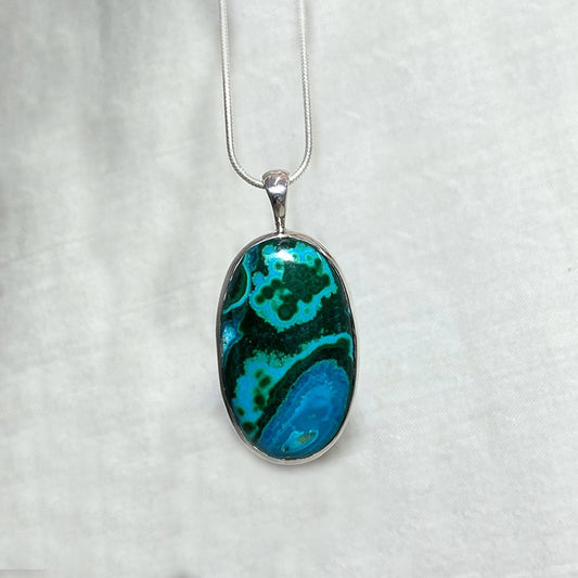Oval Malachite in Chrysocolla Pendant