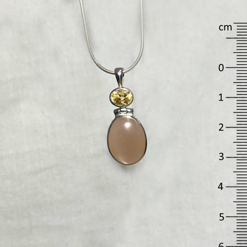 Oval Peach Moonstone & Faceted Citrine Pendant