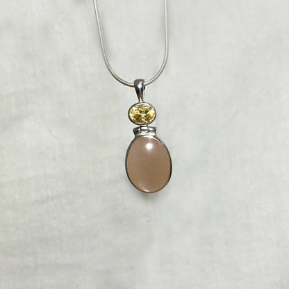 Oval Peach Moonstone & Faceted Citrine Pendant