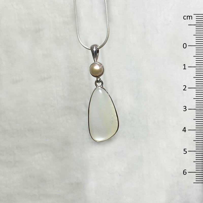 Freeform Moonstone & Round Pearl Pendant