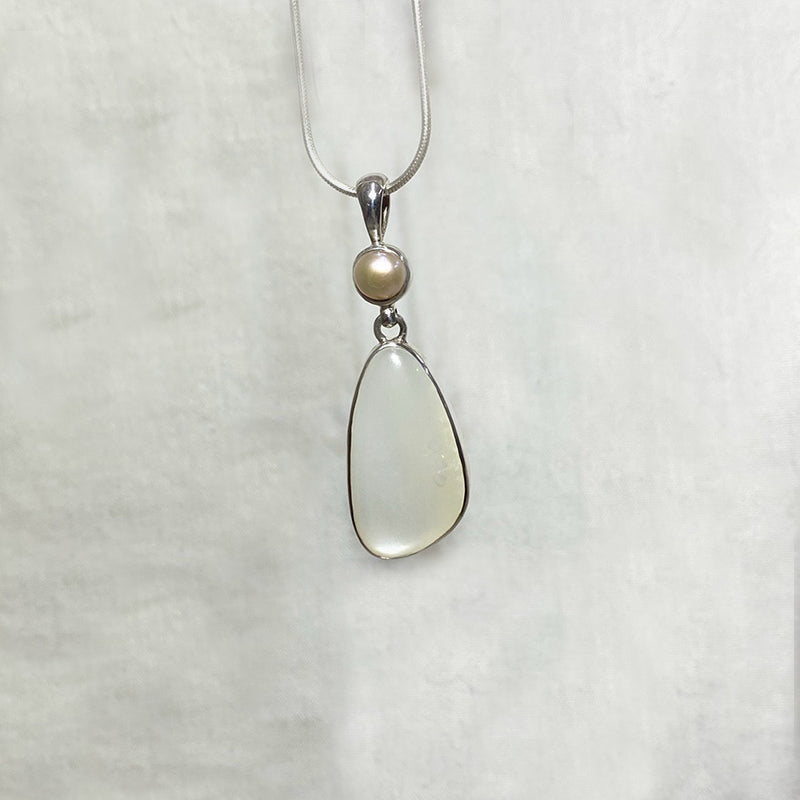 Freeform Moonstone & Round Pearl Pendant