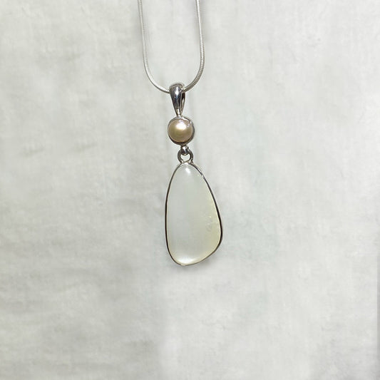 Freeform Moonstone & Round Pearl Pendant