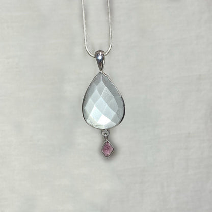 Combination Faceted Teardrop Moonstone & Pink Tourmaline Pendant