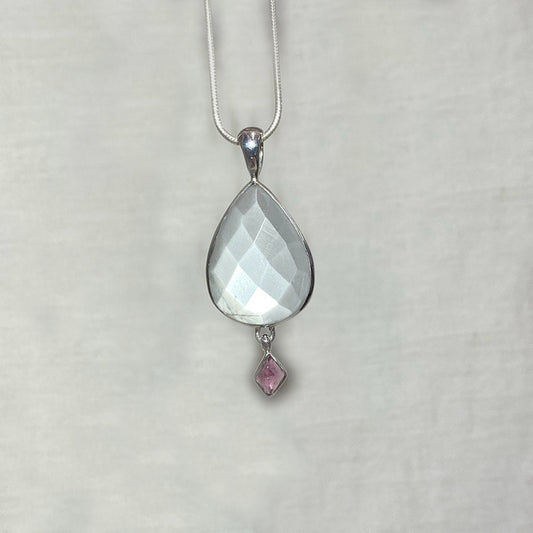 Combination Faceted Teardrop Moonstone & Pink Tourmaline Pendant
