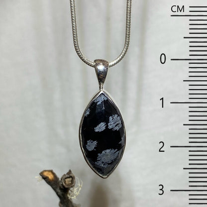 Leaf Shaped Faceted Snowflake Obsidian Pendant