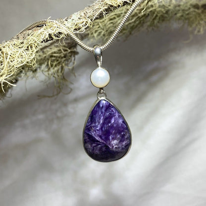 Combination Pearl and  Charoite Pendant