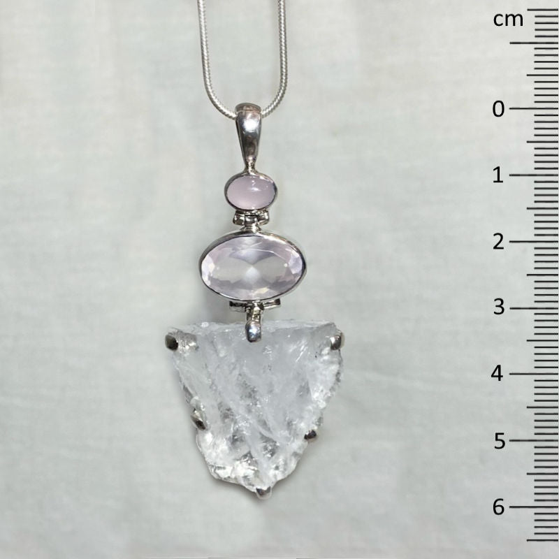 Combination Natural Desert Ice Quartz & Rose Quartz Pendant