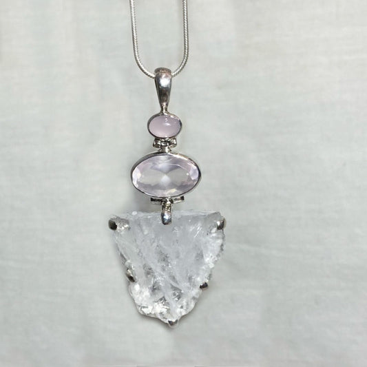 Combination Natural Desert Ice Quartz & Rose Quartz Pendant