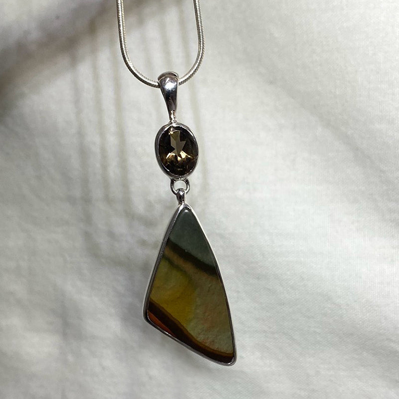 Oval Faceted Smoky Quartz & Freeform Polychrome Jasper Pendant