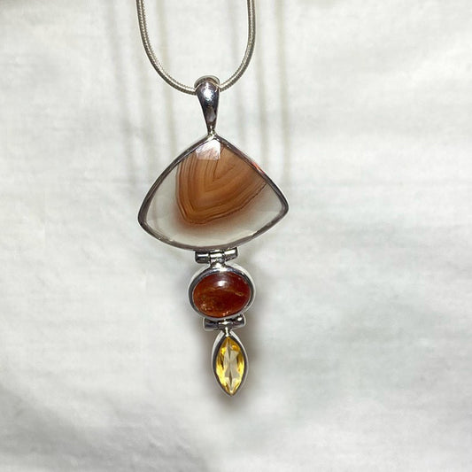 Combination Faceted Botswana Agate, Sunstone & Faceted Citrine Pendant