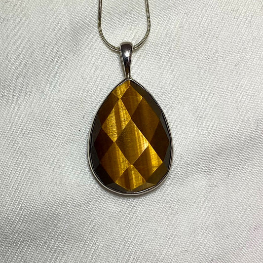 Faceted Teardrop Tigers Eye Pendant