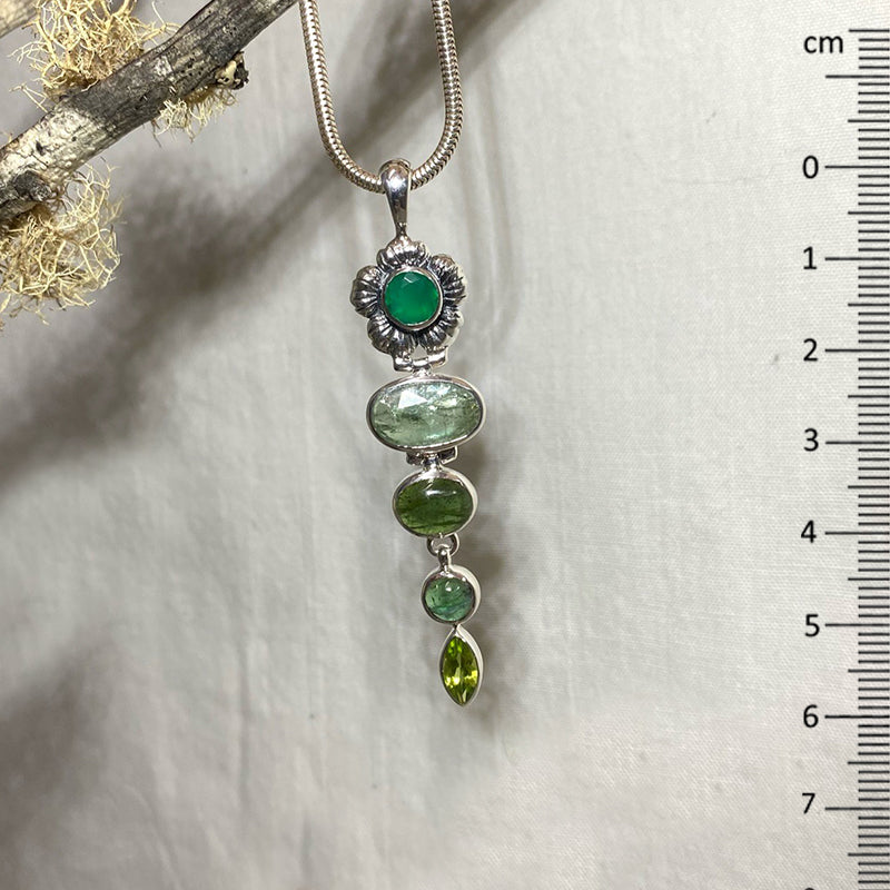 Combination Green Kyanite, Chalcedony, Tourmaline & Peridot Pendant