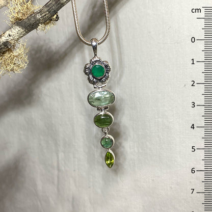 Combination Green Kyanite, Chalcedony, Tourmaline & Peridot Pendant