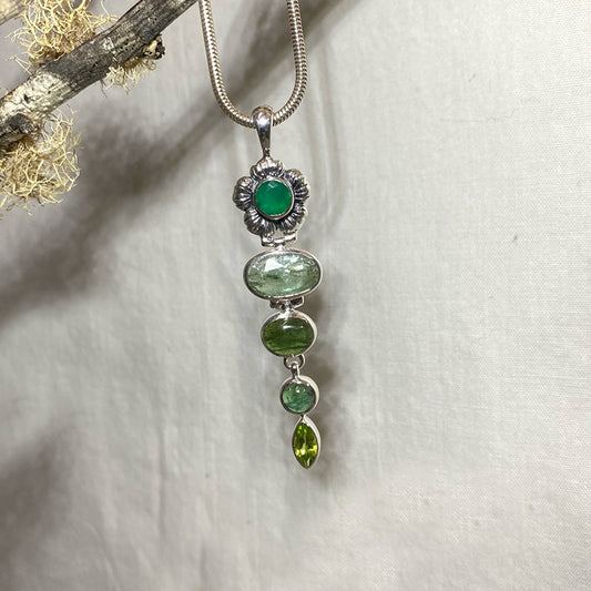 Combination Green Kyanite, Chalcedony, Tourmaline & Peridot Pendant