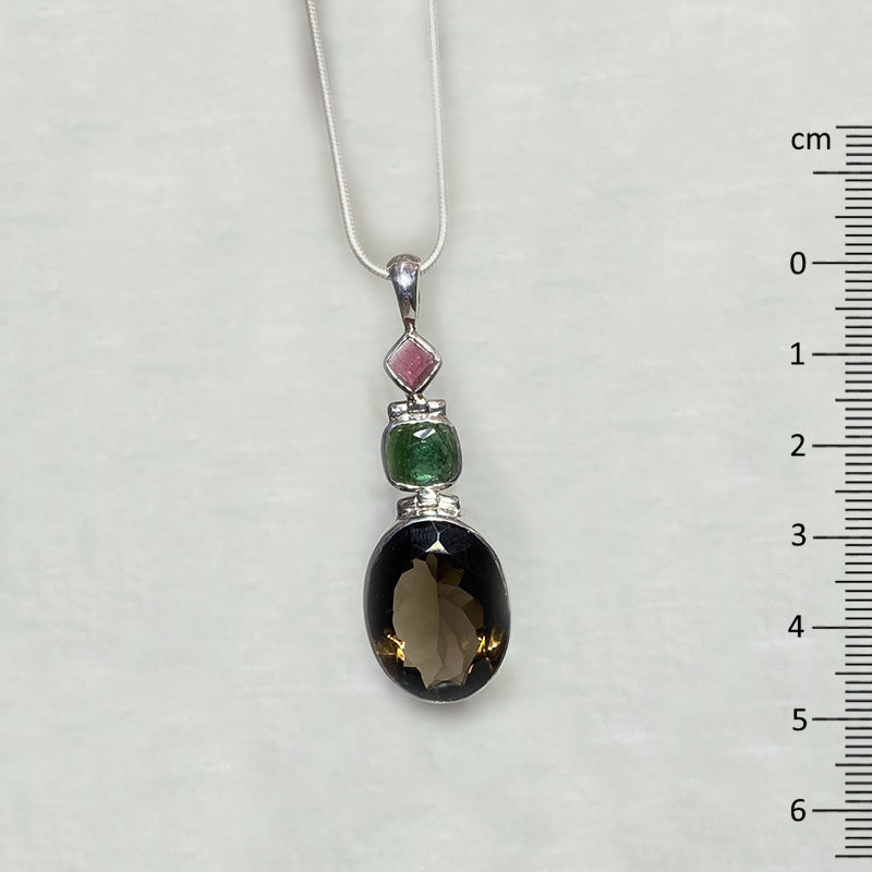 Combination Faceted Tourmaline & Smoky Quartz Pendant