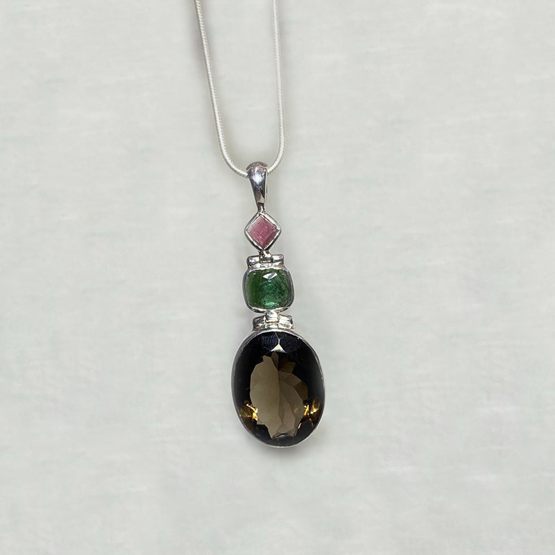 Combination Faceted Tourmaline & Smoky Quartz Pendant