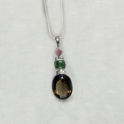 Combination Faceted Tourmaline & Smoky Quartz Pendant