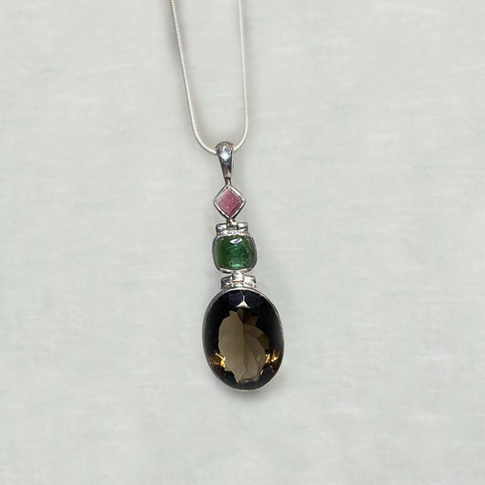 Combination Faceted Tourmaline & Smoky Quartz Pendant