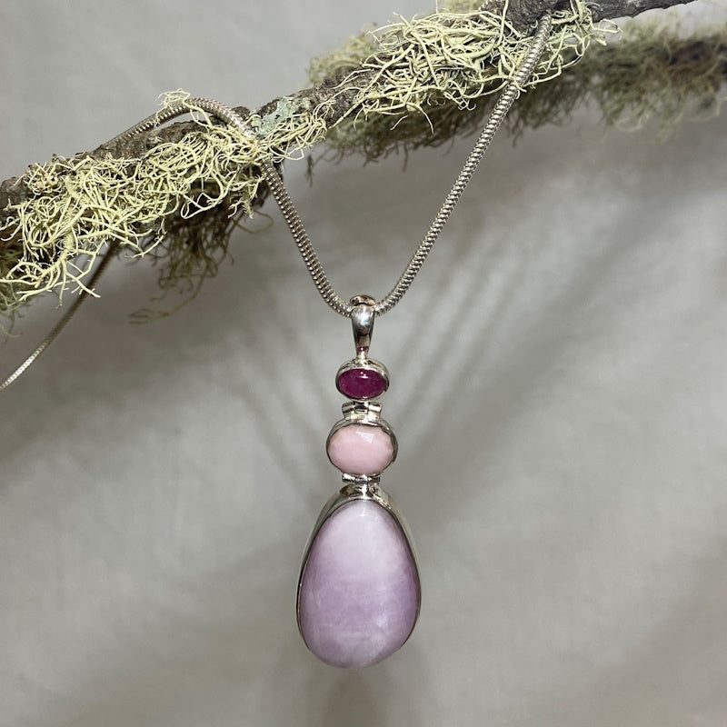Combination Pink Tourmaline, Faceted Pink Opal, and Kunzite Pendant