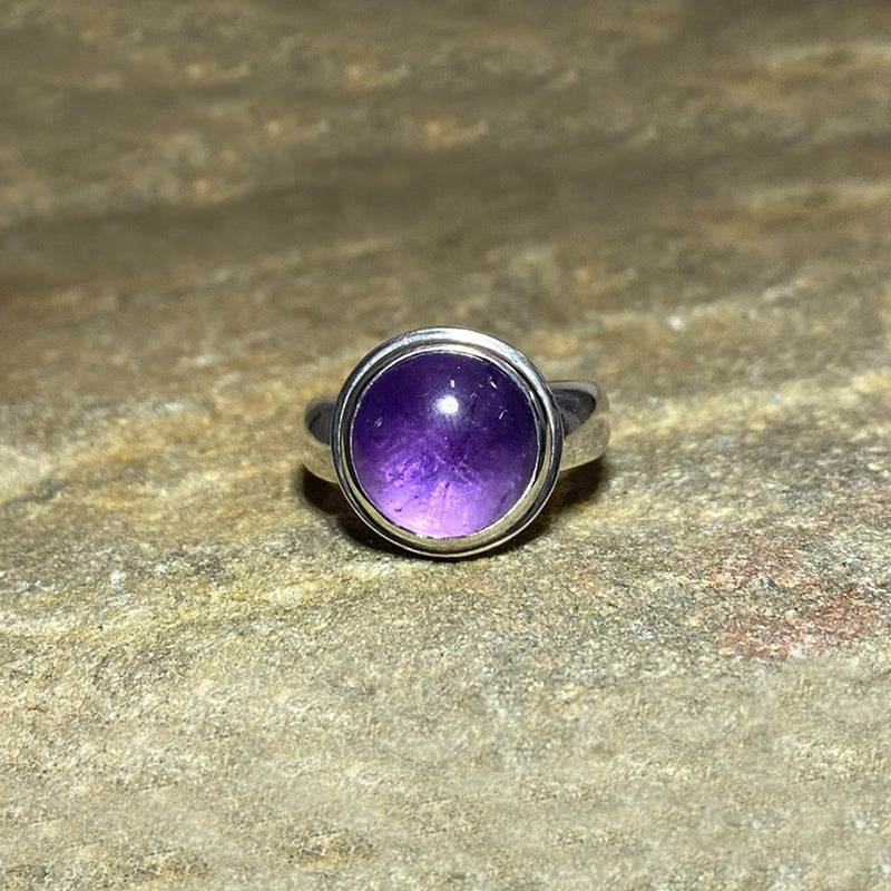 Round Amethyst Ring- Size 8