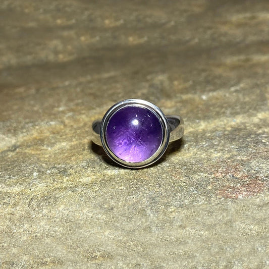 Round Amethyst Ring- Size 8