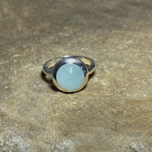 Round Faceted Aquamarine Ring- Size 8