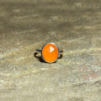 Oval Faceted Carnelian Ring- Size 6