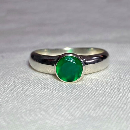 Faceted Round Green Chalcedony Ring- Size 6.5