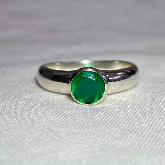 Faceted Round Green Chalcedony Ring- Size 6.5