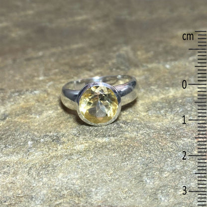 Faceted Round Citrine Ring- Size 7.5