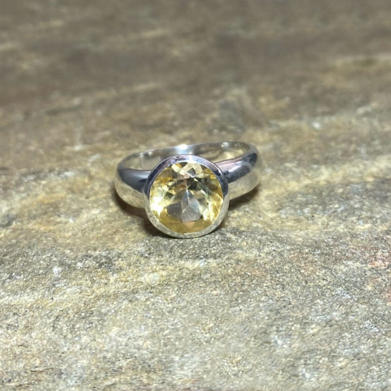 Faceted Round Citrine Ring- Size 7.5