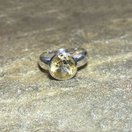 Faceted Round Citrine Ring- Size 7.5