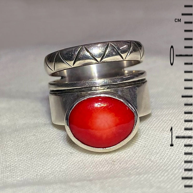 Oval Red Coral Ring- Size 8
