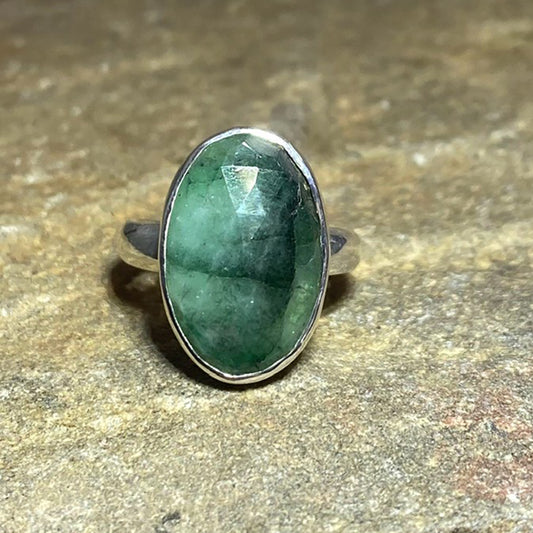 Oval Faceted Emerald Ring- Size 8