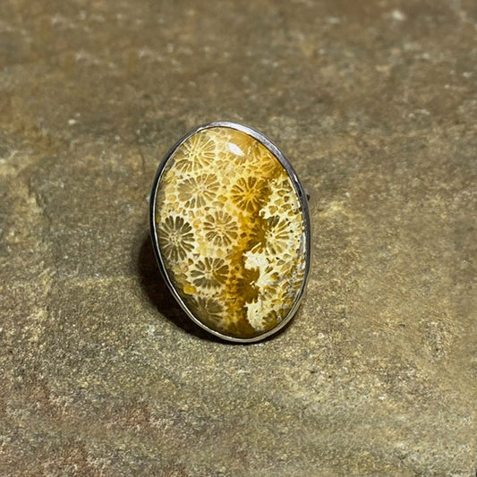 Oval Fossil Coral Ring- Size 8