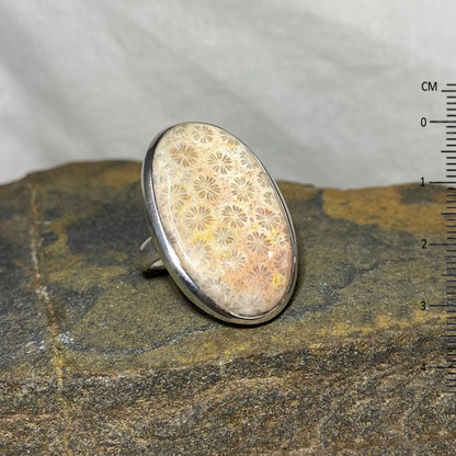 Oval Fossil Coral Ring- Size 9